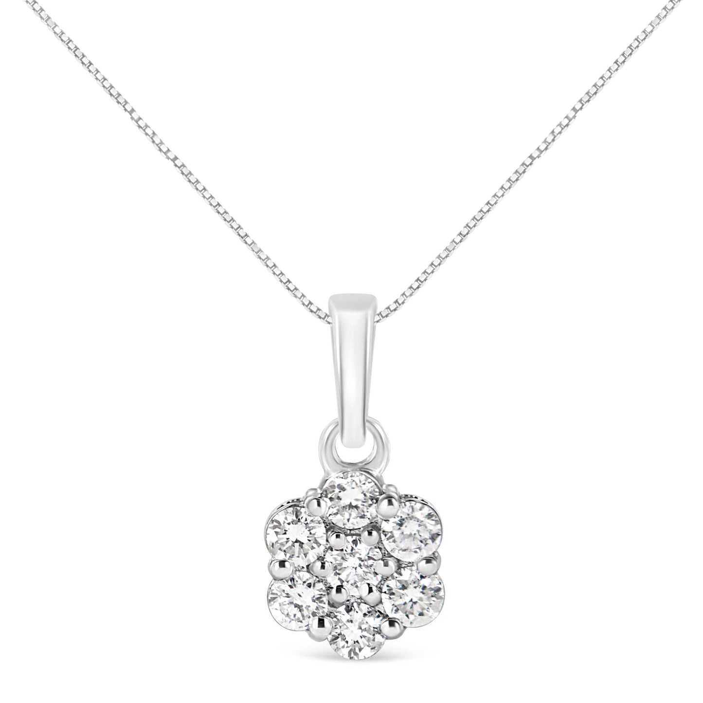 14KT White Gold 1/2 cttw Diamond Floral Cluster Pendant Necklace