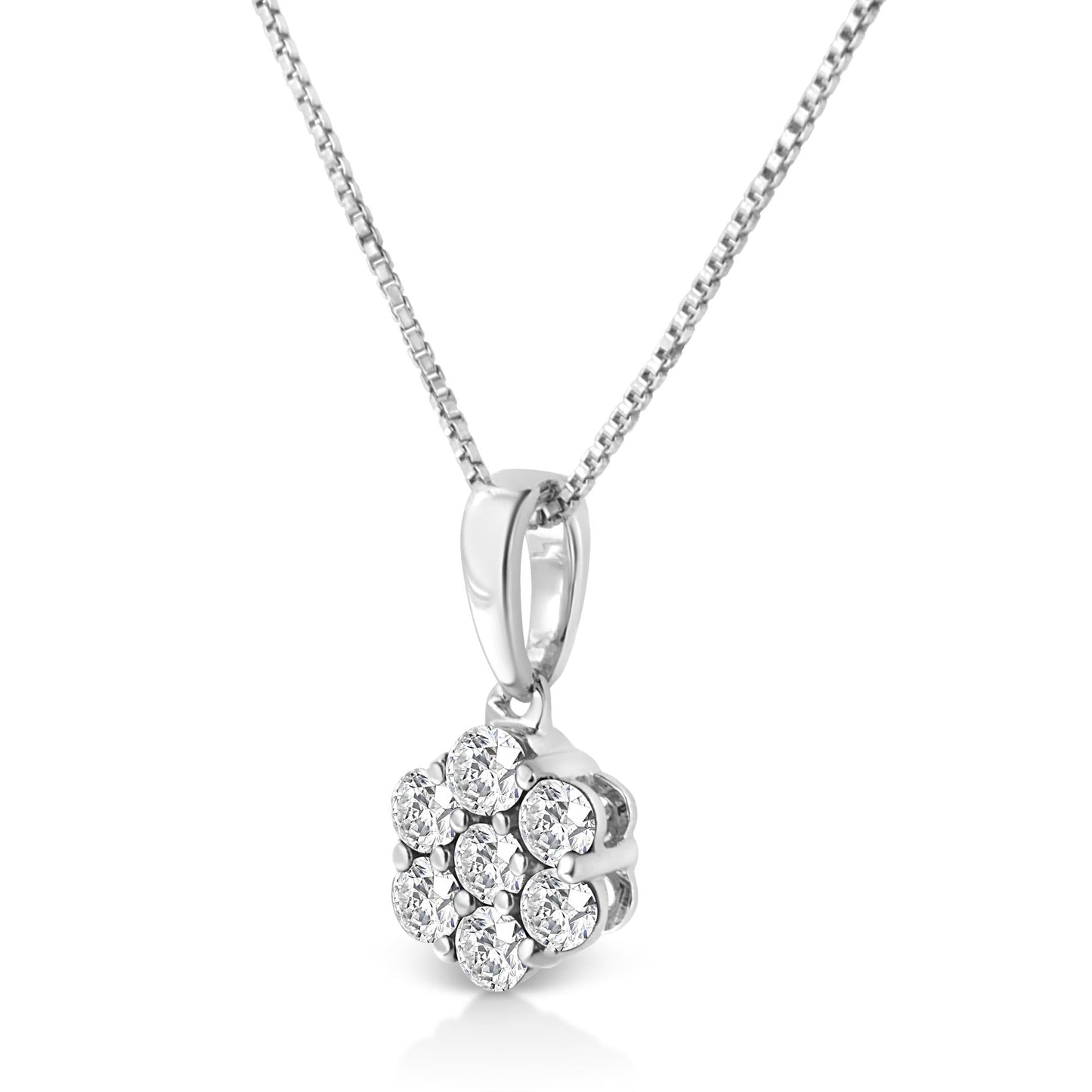 14KT White Gold 1/2 cttw Diamond Floral Cluster Pendant Necklace