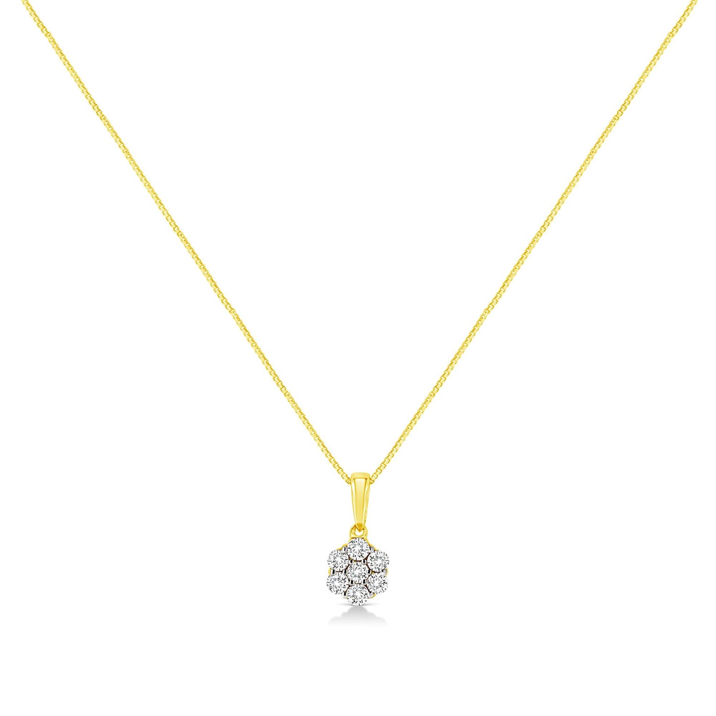 14K Yellow Gold 1/4 Cttw Prong Set Round-Cut Diamond 7 Stone Floral