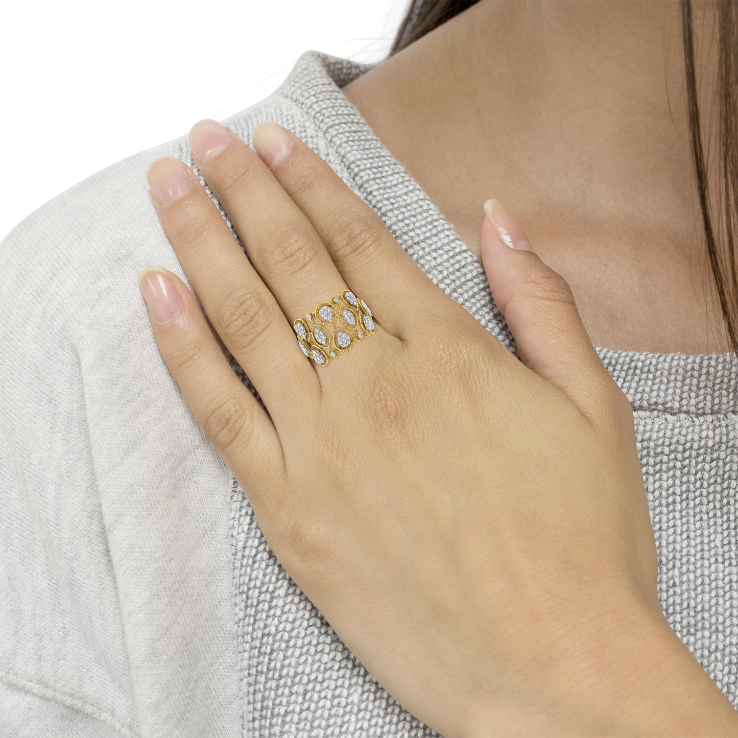 14K Yellow Gold Diamond Art Deco Ring (1/2 Cttw)