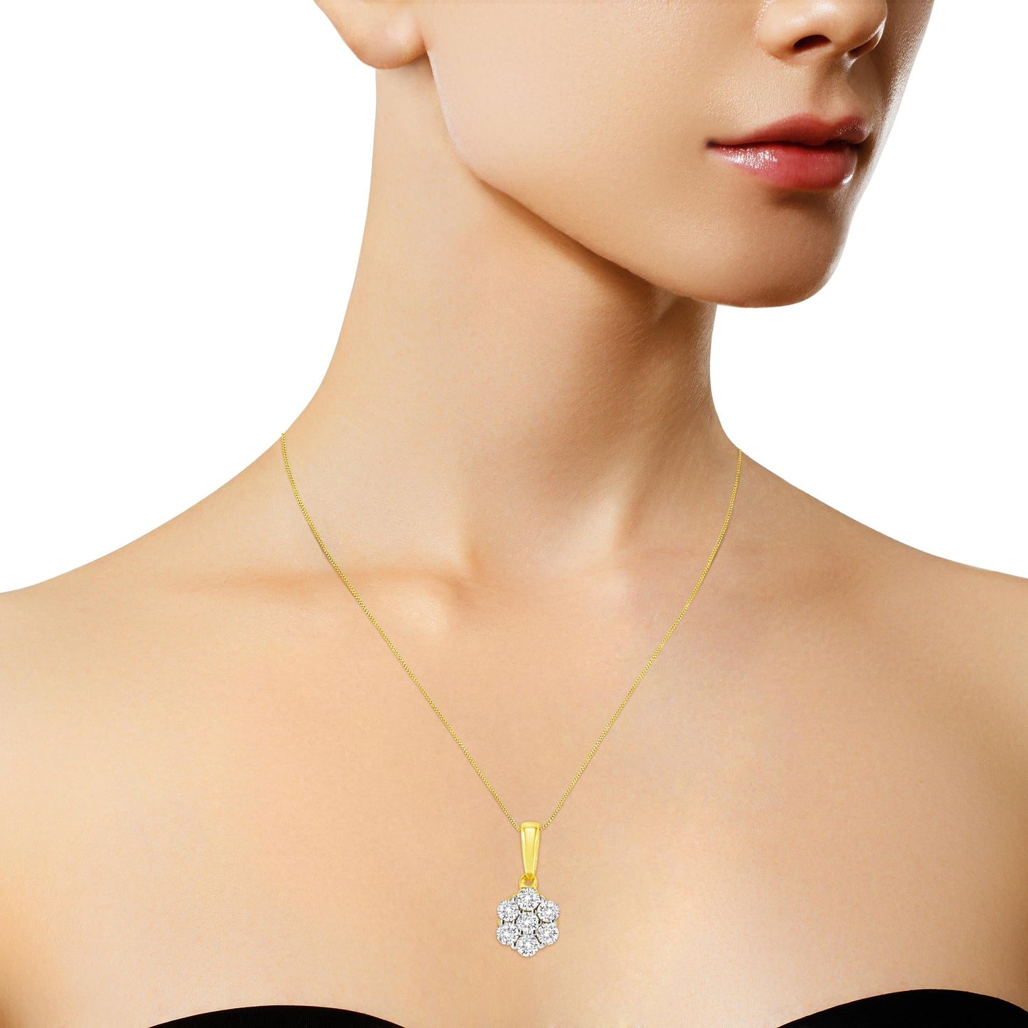 14K Yellow Gold 1/4 Cttw Prong Set Round-Cut Diamond 7 Stone Floral