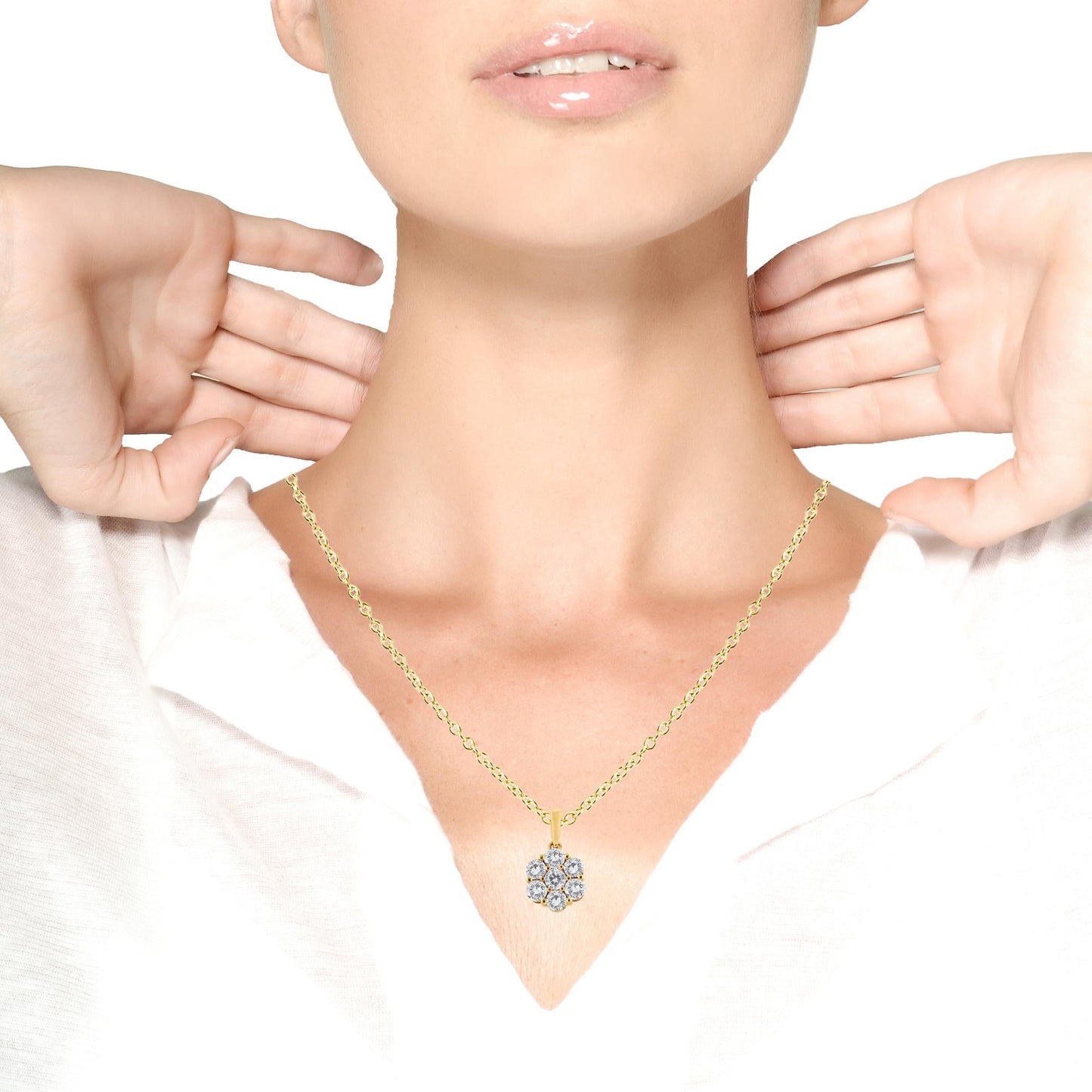 14K Yellow Gold 2.00 Cttw Brilliant Round-Cut Diamond 7 Stone Flower