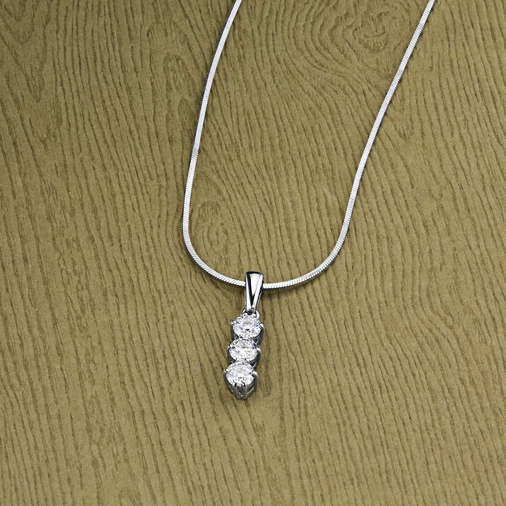 STERLING SILVER PENDANT WITH 3 ROUND-CUT LAB-CREATED DIAMONDS