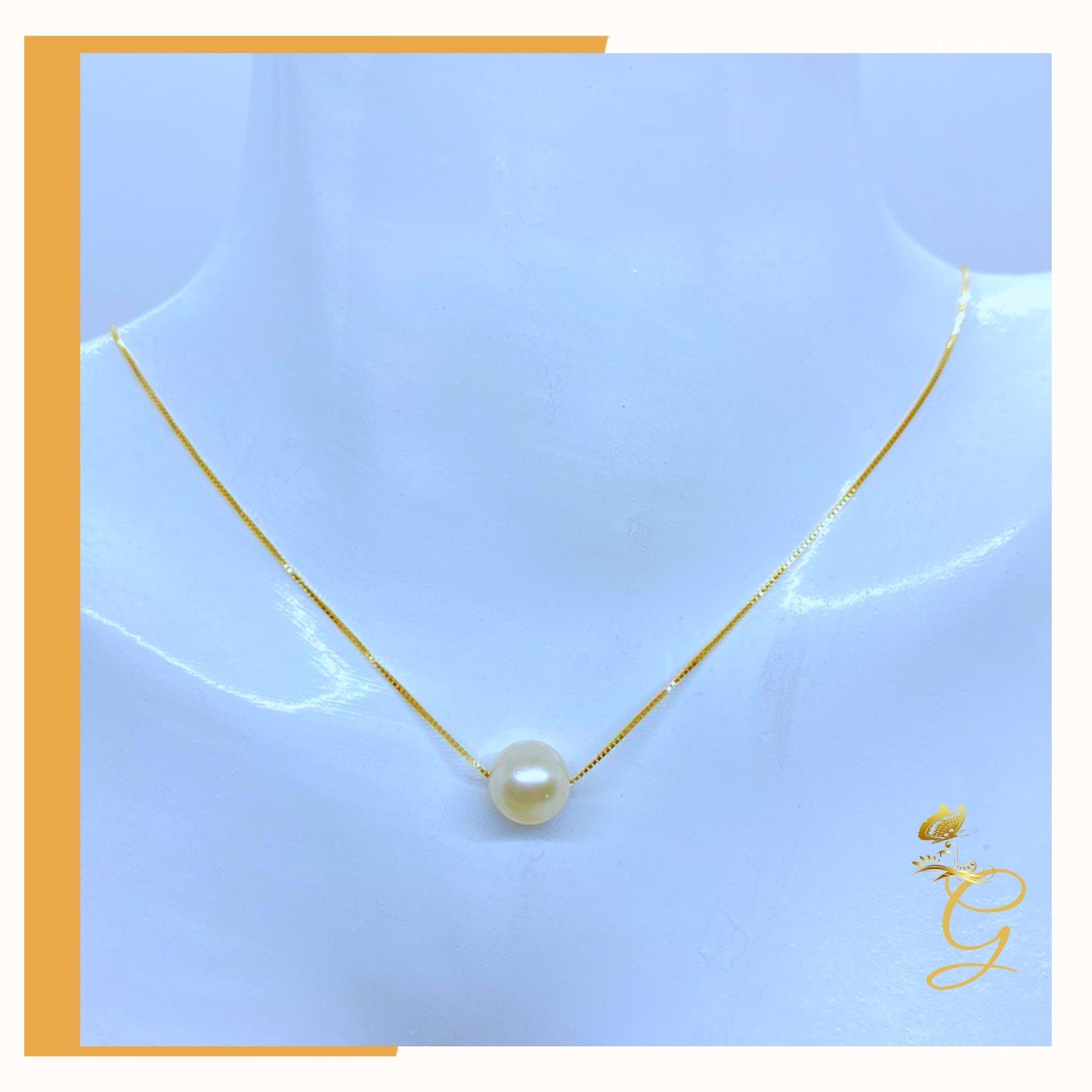 18K Real Gold Set of white Pearl Earrings and Necklace 18”
